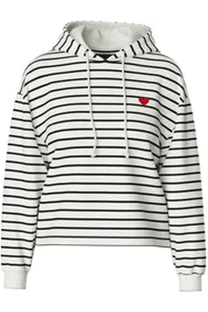 Pieces® Kapuzensweatshirt PCCHILLI LS HOODIE STRIPES EMB NOOS BC weiß XS (34)