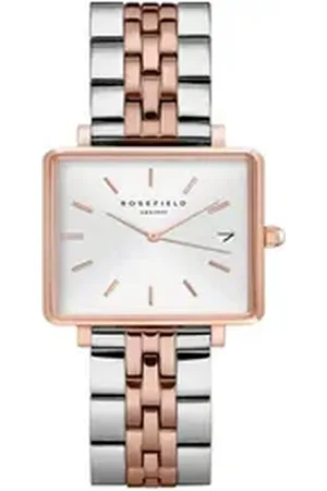 ROSEFIELD Quarzuhr Damenuhr Boxy XS Silber Rosegold Bicolor eckig QMWSSR-Q024 silberfarben