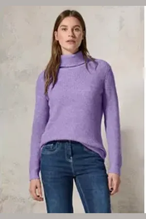 CECIL Rollkragenpullover im soften Baumwoll-Mix lila L (42)