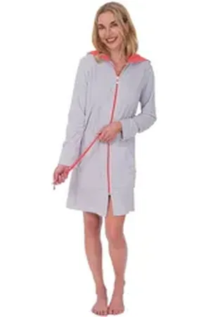 WeWo fashion Damenbademantel 037, Kurzform, Leichtfrottier, Kapuze, Reißverschluss, zweifarbig grau S