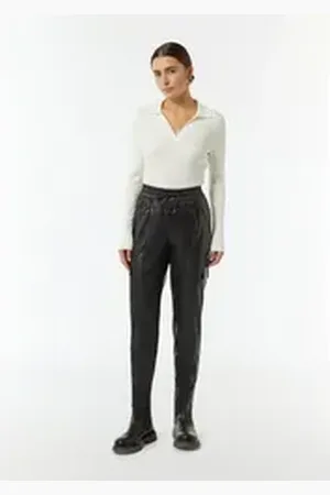 Comma, Comma 7/8-Hose Cargohose aus Lederimitat Gummizug schwarz 32
