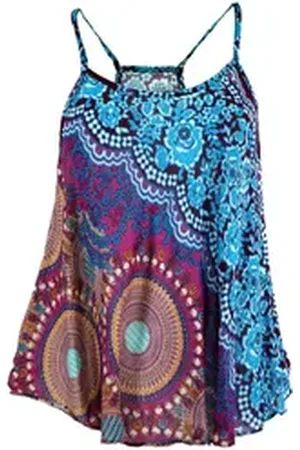 GURU-SHOP T-Shirt Boho Trägertop, Sommertop, Damentop, Strandtop.. Hippie, Ethno Style, alternative Bekleidung, Festival blau