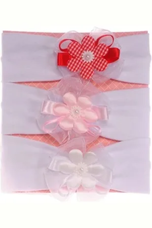 La Bortini Stirnband Baby Stirnbänder 3er Pack in Weiß mit Blumen 34 bis 45cm Kopfumfang elastisch, weich, weiß. 34 36 38 39 40 42 43 44 45 grün|lila|weiß
