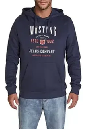 Mustang Kapuzenpullover Herren Printed Hoodie Bennet Regular Fit Streetware Sweatshirt mit Kapuze blau S