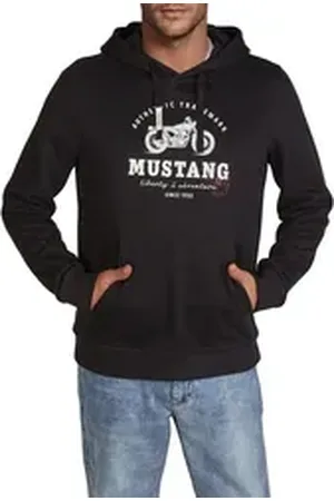 Mustang Kapuzenpullover Herren Printed Hoodie Bennet Regular Fit Streetware Sweatshirt mit Kapuze schwarz S