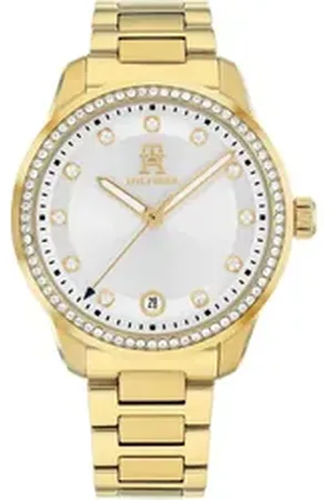 Tommy Hilfiger Quarzuhr TH85 CRYSTALS 1782758, Armbanduhr, Damenuhr, Edelstahlarmband, analog, Tag, Glassteine goldfarben