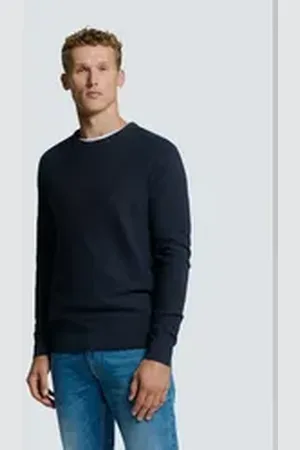 No Excess Rundhalspullover Zweifarbiger Rundhals-Pullover blau XL