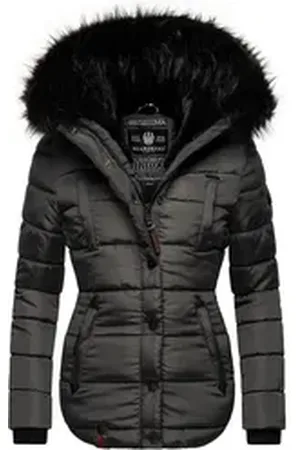 Marikoo Steppjacke Lotusblüte hochwertige Winter Jacke mit edler Kunstpelz Kapuze grau XXL (44)