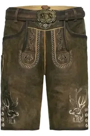 Almsach Trachtenhose Kurze Lederhose mit Hirschkopf braun 50