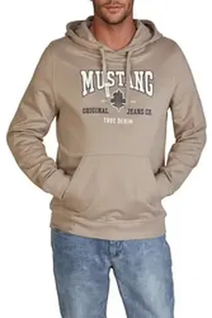 Mustang Kapuzenpullover Herren Printed Hoodie Bennet Regular Fit Streetware Sweatshirt mit Kapuze beige S