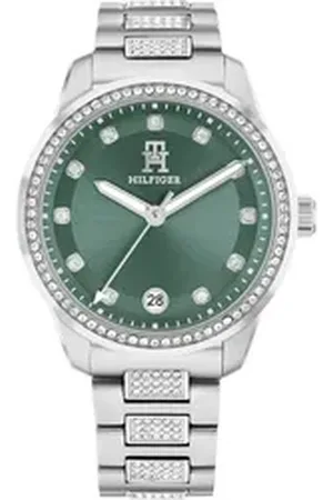 Tommy Hilfiger Quarzuhr TH85 CRYSTALS 1782759, Armbanduhr, Damenuhr, Edelstahlarmband, analog, Tag, Glassteine silberfarben