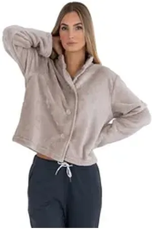 WeWo fashion Damenbademantel 6603, Kurzform, Wellsoft-Microfaser, Stehkragen, Knöpfe, unübertroffen kuschelig braun 48 | 61 cm
