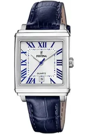 Festina Quarzuhr On The Square F20682/2, Armbanduhr, Damenuhr, Lederarmband, Datum blau