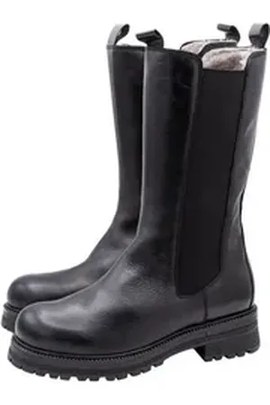 Momino Stiefel 4326 Damen Winterstiefel Lammfell Leder Schwarz Schnürstiefelette 41 EU