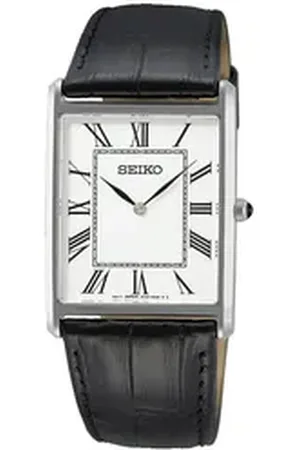 Seiko Quarzuhr Quarz mit Lederband Schwarz weiß