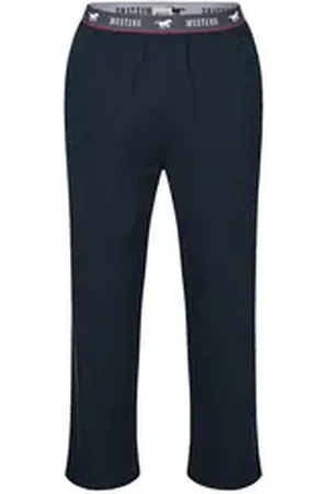 Mustang Loungepants Long Pants Lounge Hose Trousers Freizeithose Schlafanzugshose roter Kontraststreifen und branding blau L