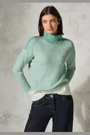 CECIL Rollkragenpullover im Melange Look grün XL (44)