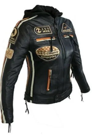 ALPHA Bikerjacke Damen Leder Jacke Biker Freizeit Highway Jacke Orange & Beige aus weichem Lammleder, mit Protektoren & Kapuze 4XL