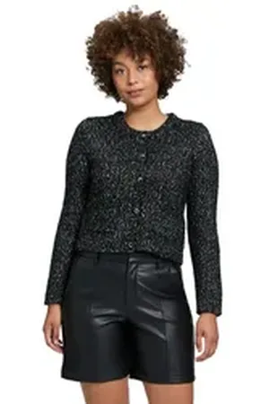 Cartoon Strickjacke Cardigan mit Rundhalsausschnitt (1-tlg) Taschen schwarz 34