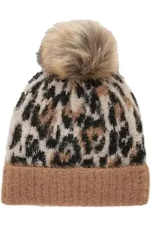 Next Bommelmütze Strickmütze mit Bommel und Print (1-St) braun