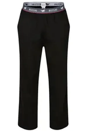 Mustang Loungepants Long Pants Lounge Hose Trousers Freizeithose Schlafanzugshose roter Kontraststreifen und branding schwarz L