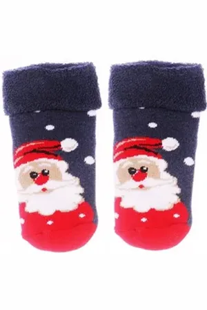 Martinex Thermosocken Baby Socken weihnachtliche Frottee Söckchen mit Weihnachtsmann mit Weihnachtsmuster, 20 21 22 23 24 25, weich, warm blau 23-25