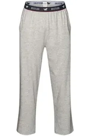 Mustang Loungepants Long Pants Lounge Hose Trousers Freizeithose Schlafanzugshose roter Kontraststreifen und branding grau XXL