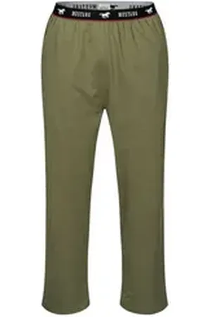 Mustang Loungepants Long Pants Lounge Hose Trousers Freizeithose Schlafanzugshose roter Kontraststreifen und branding grün XL
