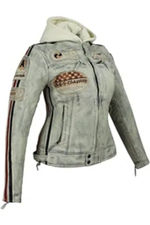 ALPHA Bikerjacke Damen Leder Jacke Biker Freizeit Highway Jacke Weiß aus weichem Lammleder, mit Protektoren & Kapuze S
