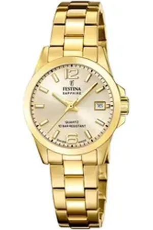 Festina Quarzuhr F20050/2, Armbanduhr, Damenuhr, Swiss Made, Edelstahlarmband, analog, Tag goldfarben