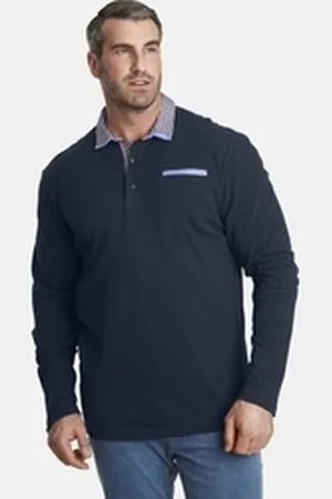 Charles Colby Langarm-Poloshirt EARL CHAD mit doppeltem Kragen blau 4XL (68/70)
