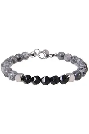 Karma Perlenarmband Armband Herren Obsidian Grau Schwarz Armschmuck Edelsteinarmband (Geschenk für ihn, Herrenarmband Herrenschmuck), Edelstein Obsidianarmband Schutzstein grau|schwarz