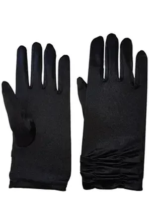 familytrends Abendhandschuhe Satin Damen Handschuhe kurz mit Raffung dehnbar im Satin-Look schwarz