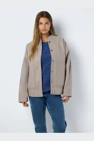 Noisy May Winterjacke Jacke Oversize hoher Kragen lange überschnittene Ärmel NMHALSTON L/S BOMBER JACKET WVN NOOS beige M