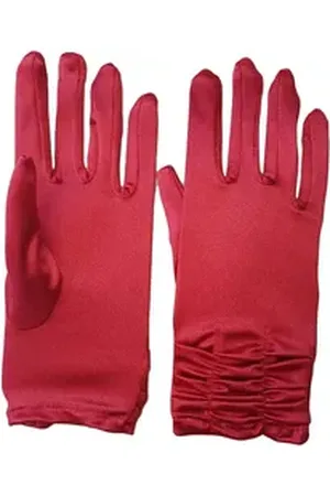 familytrends Abendhandschuhe Satin Damen Handschuhe kurz mit Raffung dehnbar im Satin-Look rot