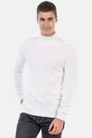 Cipo & Baxx Rollkragenpullover Pullover mit kariertem Strickmuster, CP241 weiß L