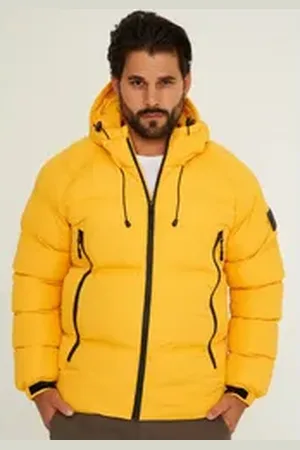 Soul Star Winterjacke S2BADGAM Herren Pufferjacke mit Kapuze warme Steppjacke Mens Jacket gelb L