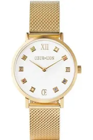 COEUR DE LION Quarzuhr 7612/70-1614, Armbanduhr, Damenuhr, Edelstahlarmband, analog, Swarovski®-Kristalle goldfarben