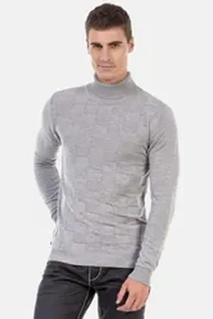 Cipo & Baxx Rollkragenpullover Pullover mit kariertem Strickmuster, CP241 grau XL