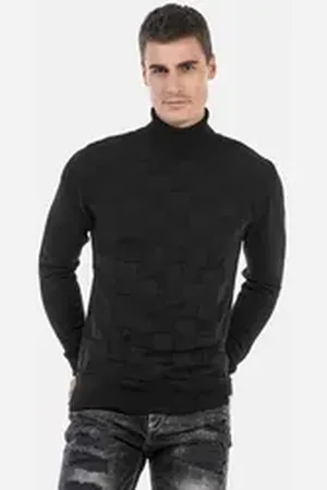 Cipo & Baxx Rollkragenpullover Pullover mit kariertem Strickmuster, CP241 schwarz S