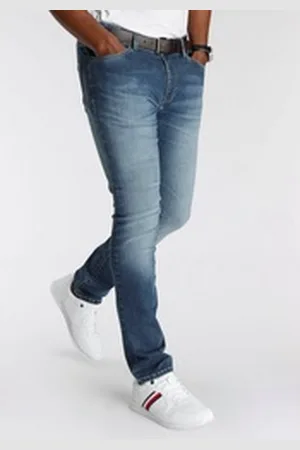 DELMAO Stretch-Jeans "Reed" gerader Beinschnitt, Used-Look-Waschung, niedrige Leibhöhe blau 34