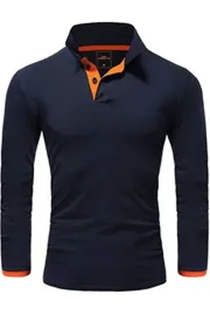 amaci Poloshirt CHARLOTTE Langarm Kontrast Poloshirt blau|orange|weiß XL