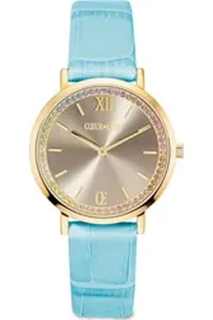 COEUR DE LION Quarzuhr 7652/71-0710, Armbanduhr, Damenuhr, Lederarmband, analog, Glaskristalle blau