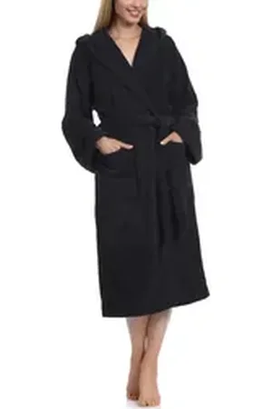 Ladeheid Bademantel Damen Frottee Bademantel aus 100% Baumwolle LA40-193, Langform, Baumwolle, Kapuze schwarz L