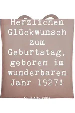 Mr. & Mrs. Panda Tragetasche Spruch 1927 Geburtstag - Braun Pastell - Geschenk, Herzlichen Glückwu (1-tlg) braun