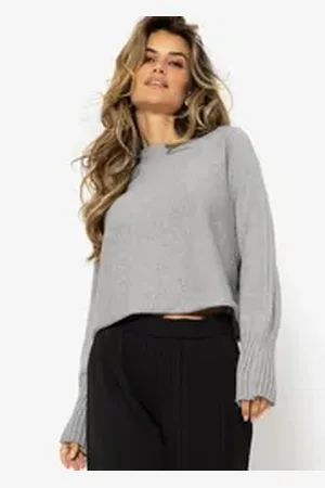 SASSYCLASSY Strickpullover Oversize Strickpullover Damen kurz mit Turtleneck Lässiger Crop-Pullover aus weichem Strick Elegant Grau Beige Schwarz grau M