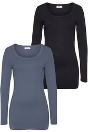 FLASHLIGHTS Langarmshirt (Packung, 2-tlg) sehr figurbetonter Schnitt, Rundhalsausschnitt, aus 100% Baumwolle blau|schwarz 48/50 (XL)