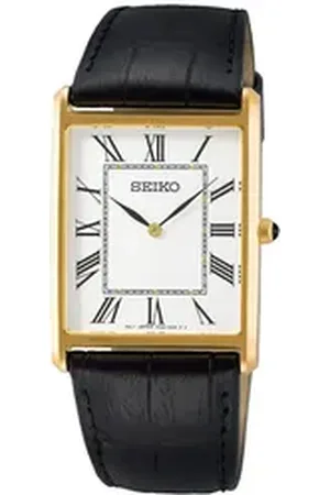 Seiko Quarzuhr Quarz mit Lederband Schwarz weiß