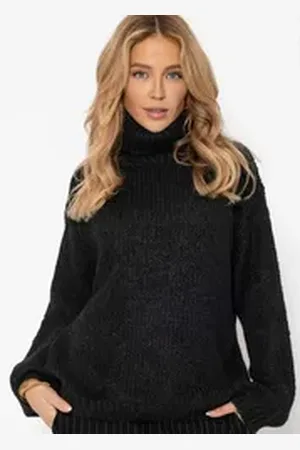 SASSYCLASSY Strickpullover Oversize Pullover Damen Winter mit Rollkragen Rollkragenpullover aus weichem Strick Elegant Schwarz Beige Rot Grau beige|schwarz L/XL