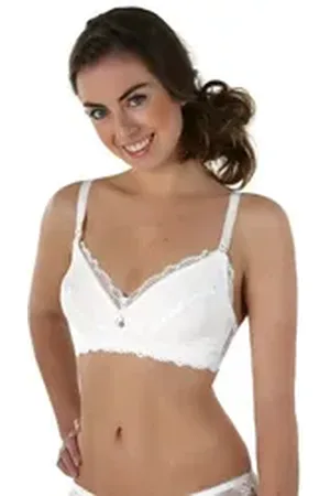 Petit Amour Still-BH EMILIA weiße Spitze, ohne Bügel passend Cup B/C bis D Körbchen (Set mit Wäschbeutel) 5-fach verstellbare Unterbrustweite & mit speziellen Stillclips, stufenlos verstellbare Schulterträger, komplett aus Spitze gefertigt weiß 80- 85